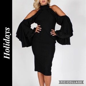 1 Left! Open Shoulders Dress w/Layered Sleeves